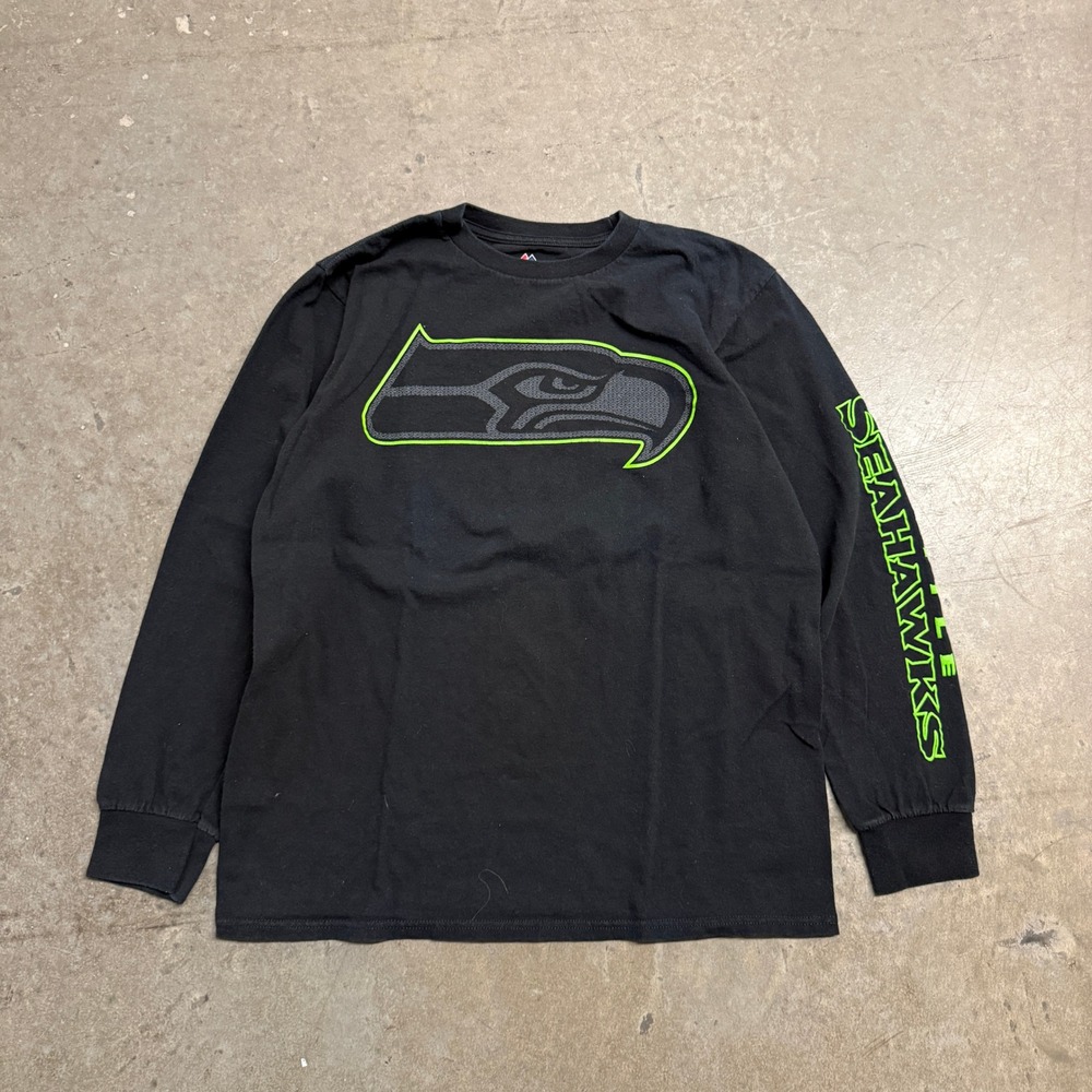 Majestic Seattle Seahawks Mens Long Sleeve‎ T-Shirt Logo Size M NFL Fan Gear